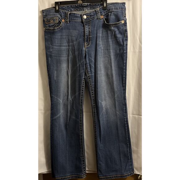Vintage Y2K Distressed SEVEN 7 Blue Denim Jeans Boot Cut Women's Size 16 2000s - Picture 1 of 16